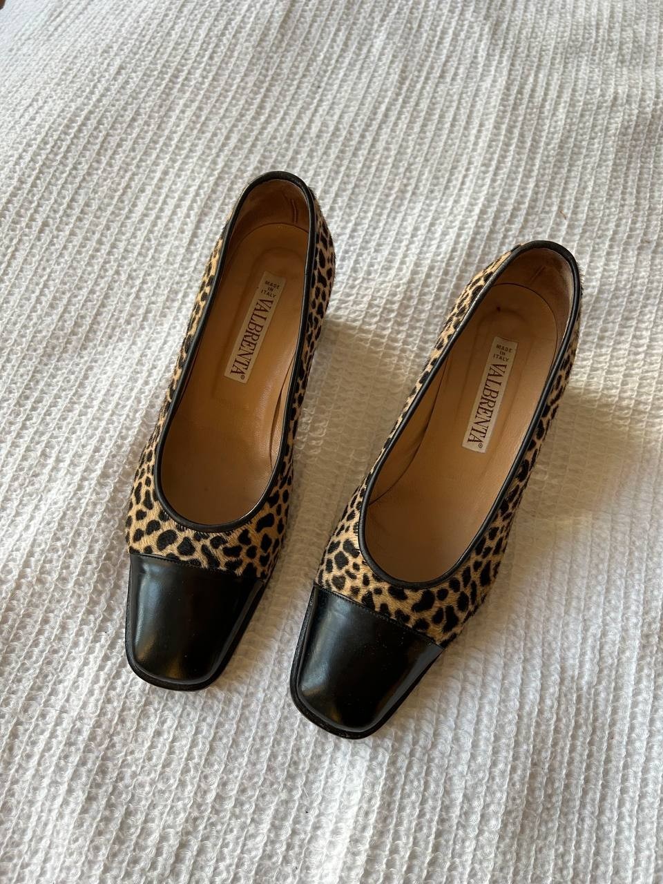 Vintage Valbrenta Leopard Pony Hair Pumps Made in Italy Block Heel EU36.5 US5.5