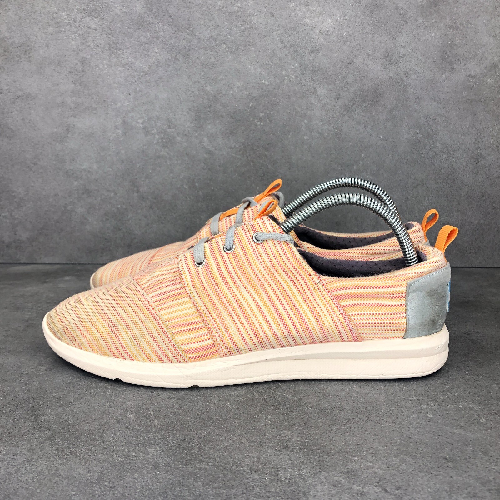 Toms Del Rey Canvas Sneaker Shoes, Orange Stripe, Women’s 9
