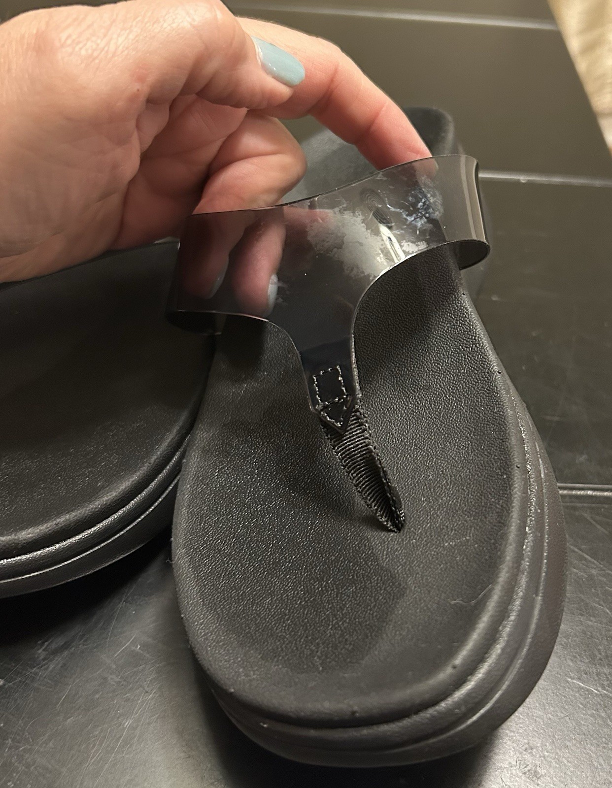 Women’s Black Platform Vionic Flipflop Sandals with Transparent Strap