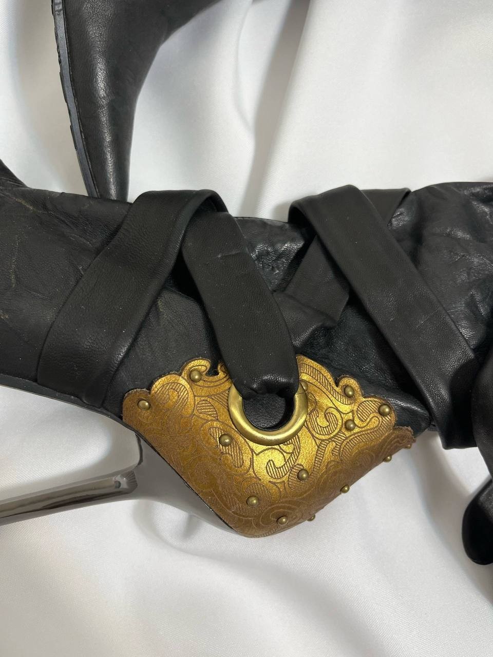Very Rare MEDEA Futuristic Cyber Gothic Gold Metal Heel Boots Retro Archive y2k