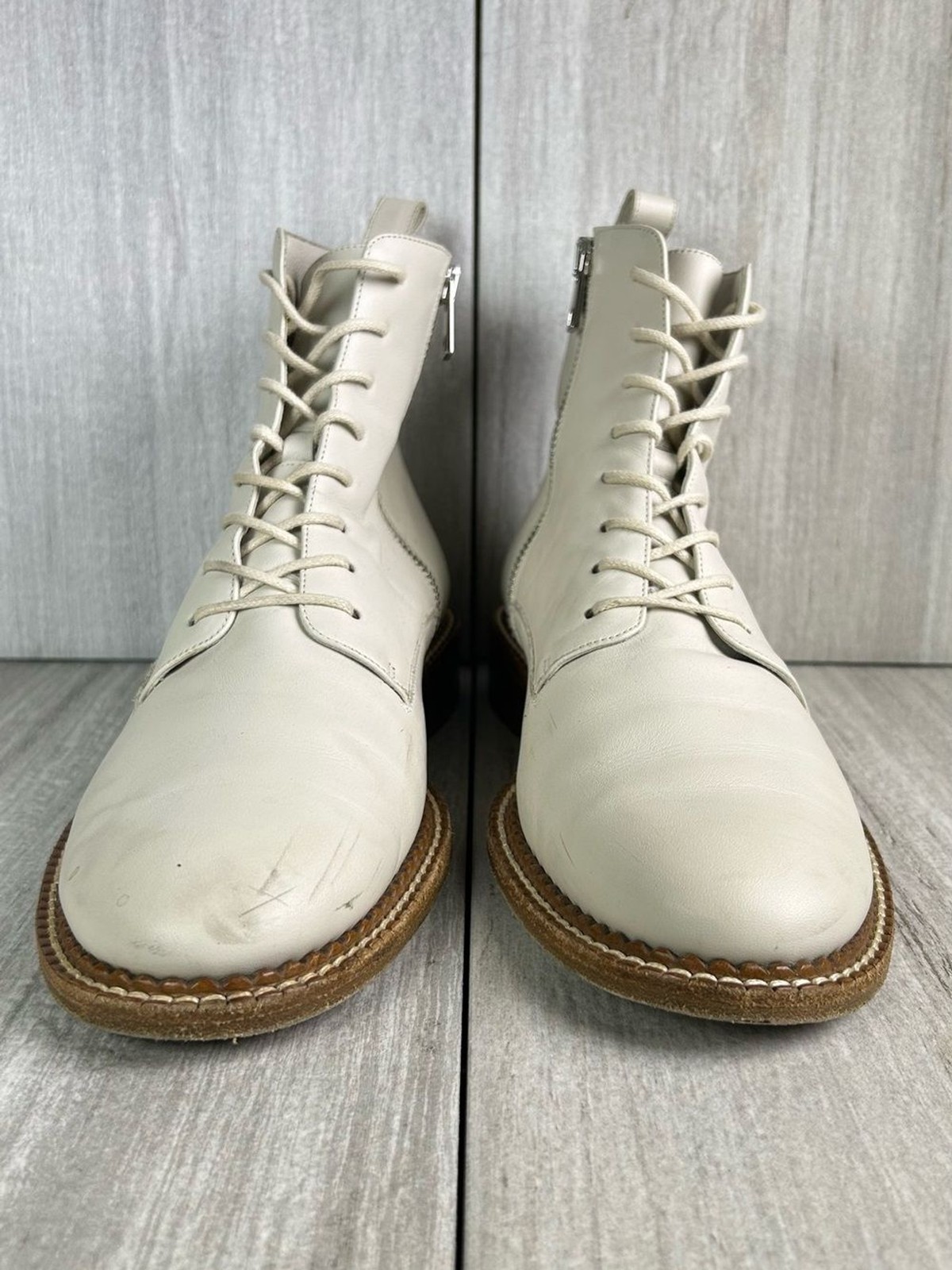 Vince Cabria Cream White Leather Lace-Up Side Zip Boots Women’s Size 9.5