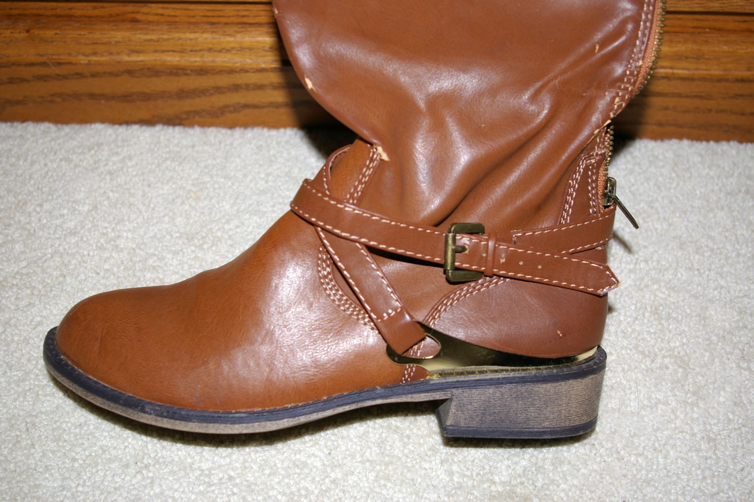 SM New York Dixie Tall Riding Boots Brown Zipper Strap Buckle Women 8 NWOB FLAWS