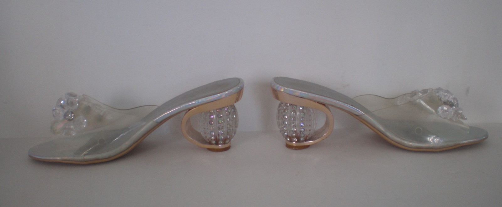 Silver & Translucent Iridescent SHOES w/Disco Ball HEELS Sz 8.5 Wedding ~ Party