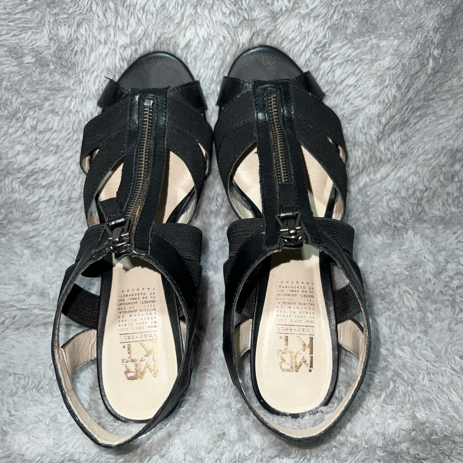MR KT Women’s Block Heel Sandals Front Zip Black Cocktail Party Shoes 8.5 A3