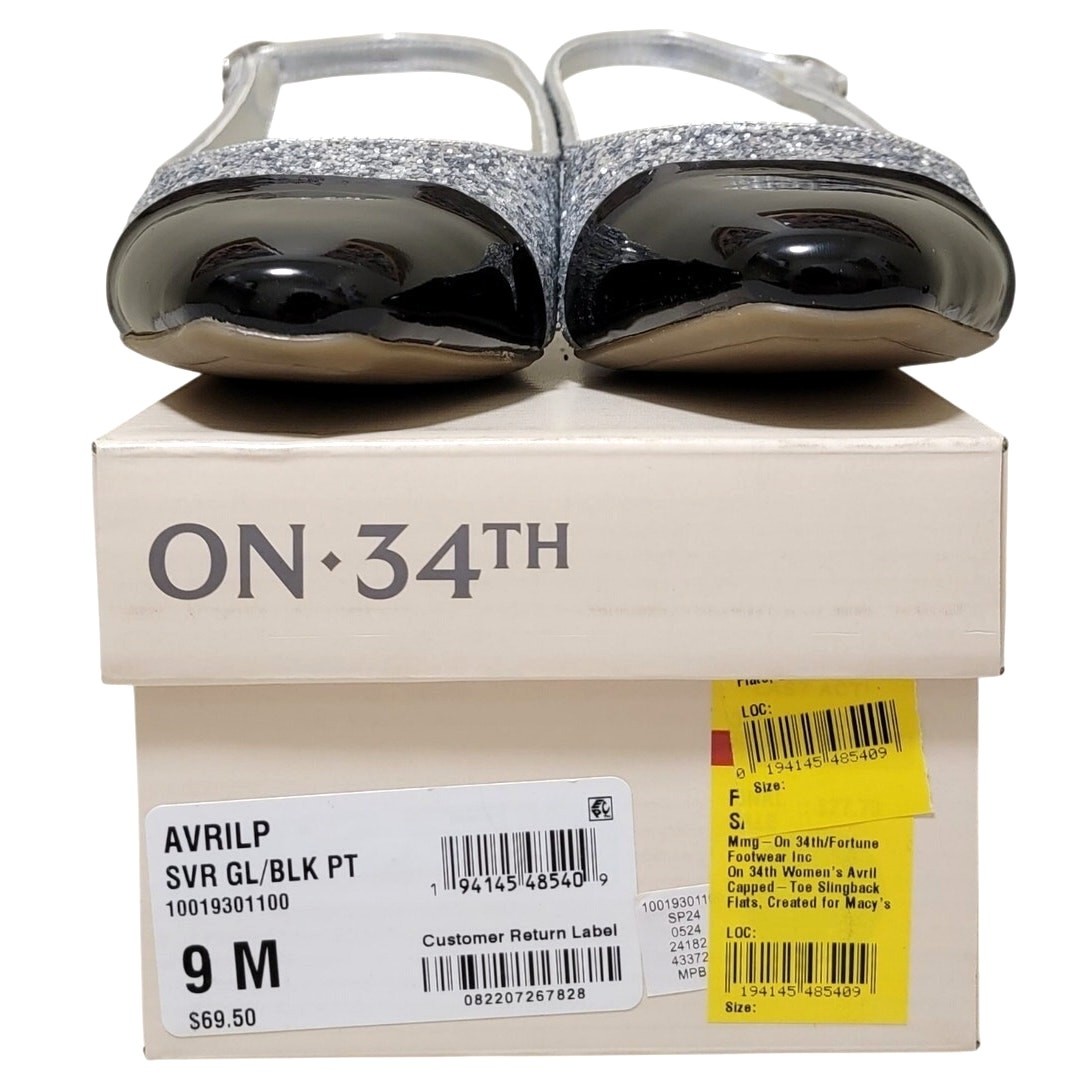 On 34th Women Avril Cap Top Slingback Flats Size US 9M Silver Glitter / Black