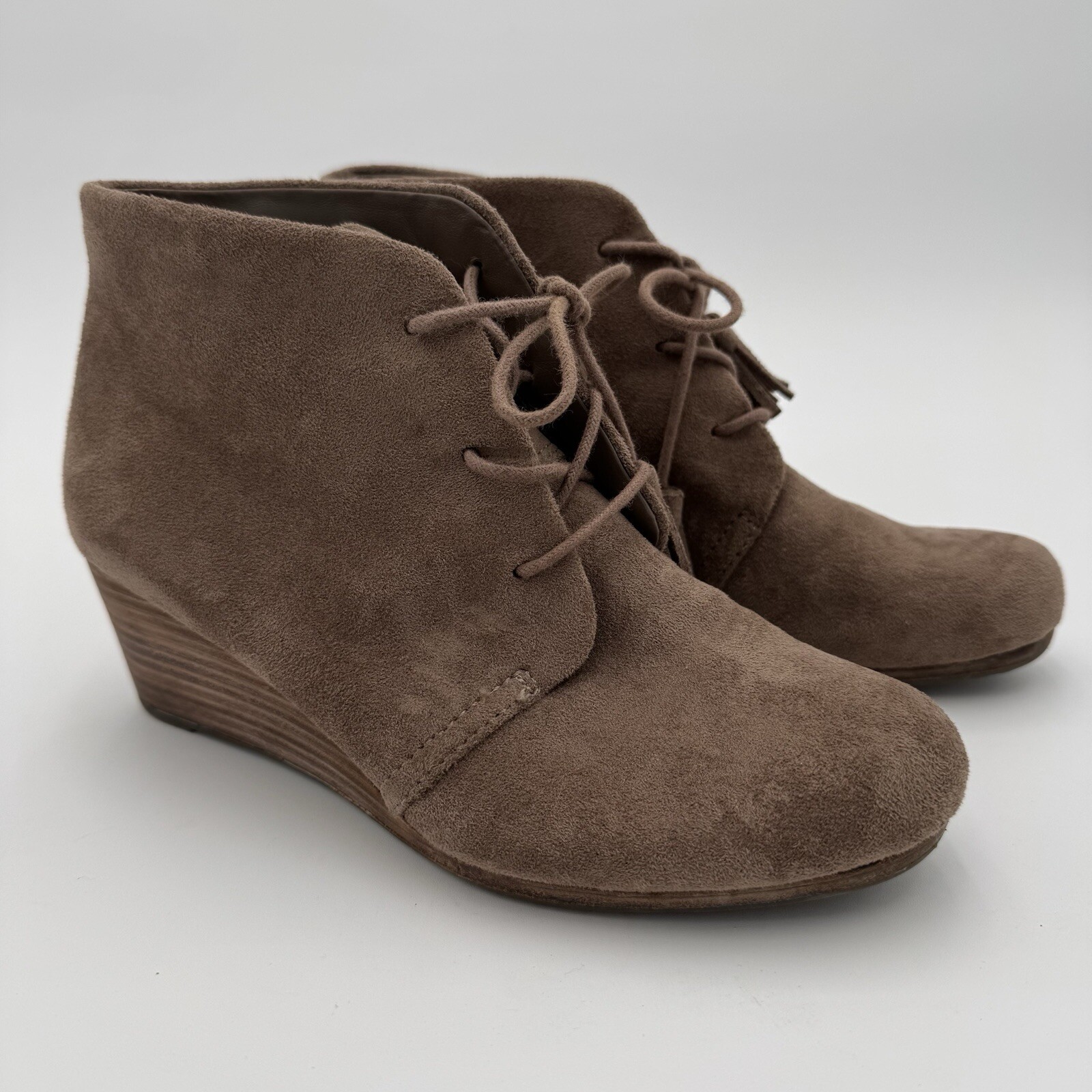 Dr Scholl’s Leather Boots 7.5M Dakota Suede Wedge Booties Tassel Comfort EUC