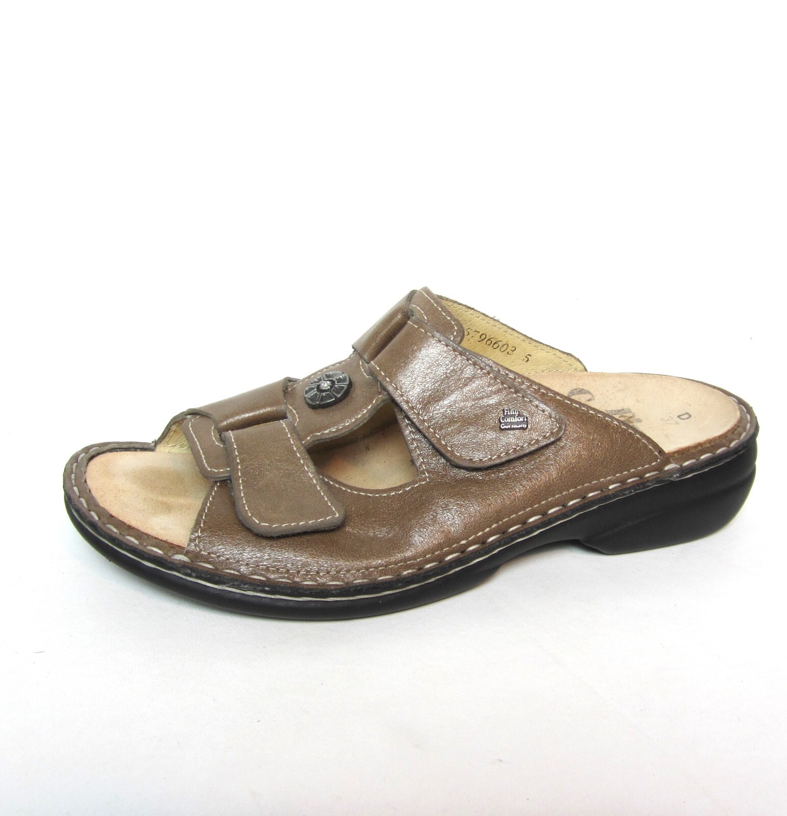Finn Comfort EU 37 US 6 6.5 Womens Pattaya Taupe Brown Leather Slide Sandals