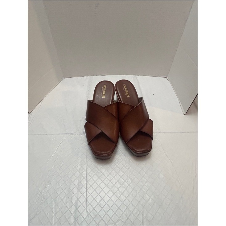 Cushionaire Brown Leather Crisscross Slide Sandals Square Toe Size 8.5
