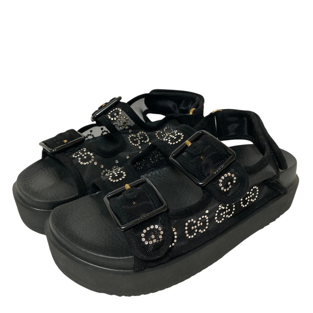GUCCI GG Logo Crystal Platform Sandals 701158, Size 35 Black Women USED