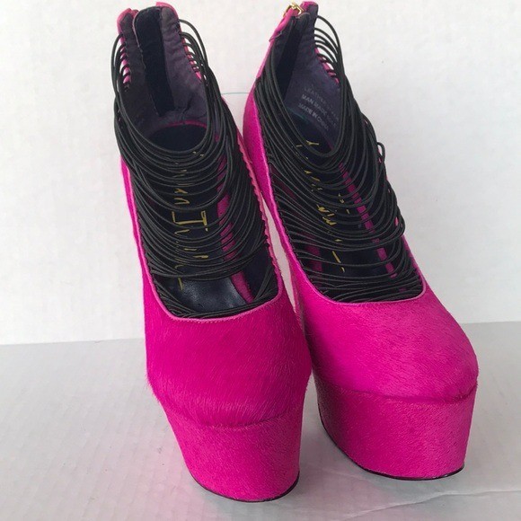 London Trash Hot Pink Ceres Platform Stilettos Calf Hair Heels 8.5