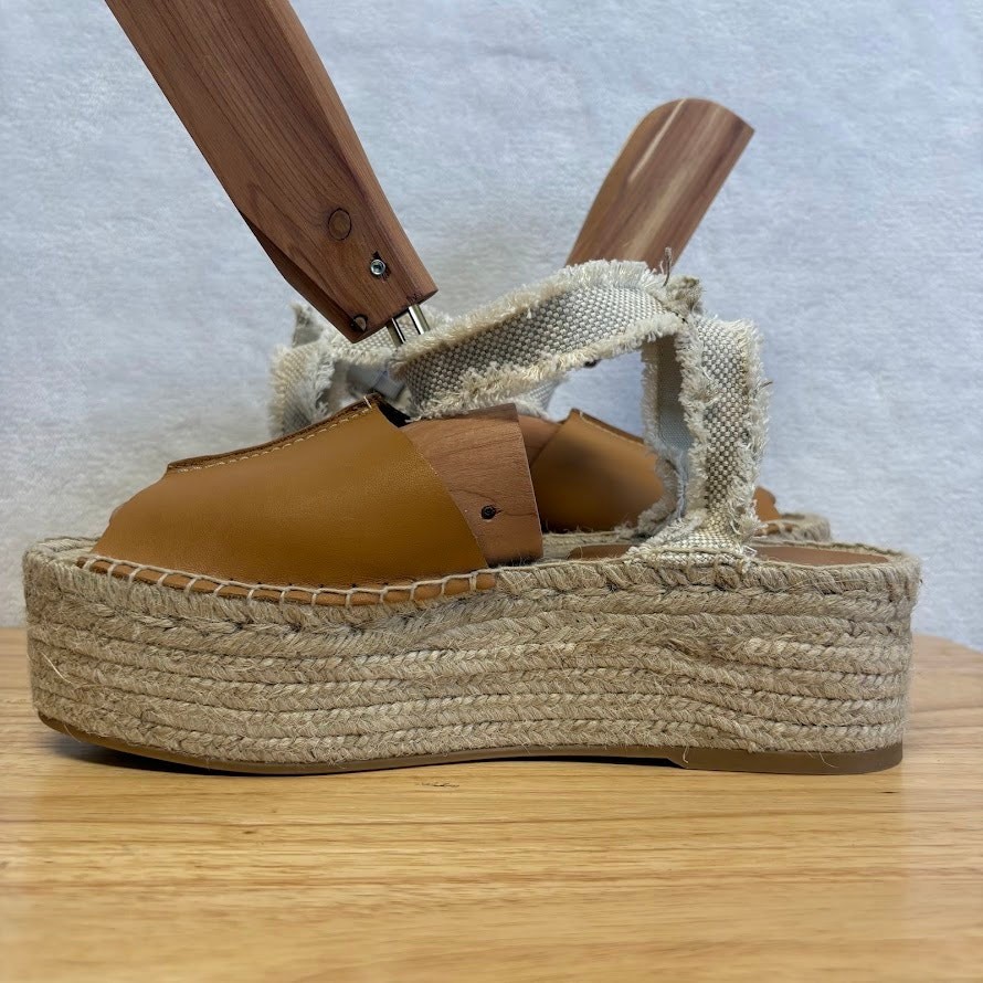 Zara Rope Sandals Platform Espadrille Ankle Buckle Tan Leather Sandal EU 39