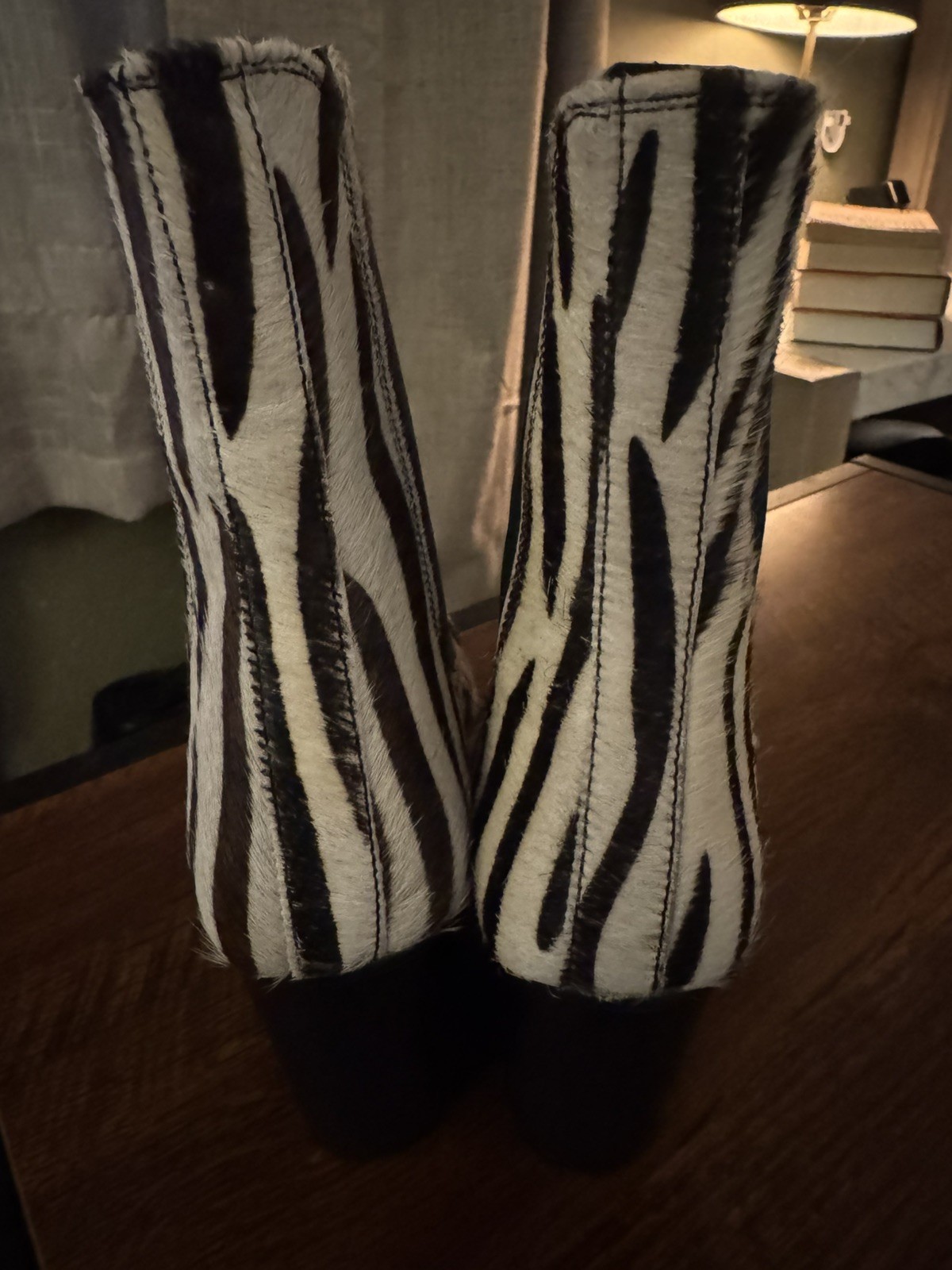 Y2K Soles Zebra Haircalf Chelsea Ankle Boots Women’s 7 Chunky Block Heel Vintage