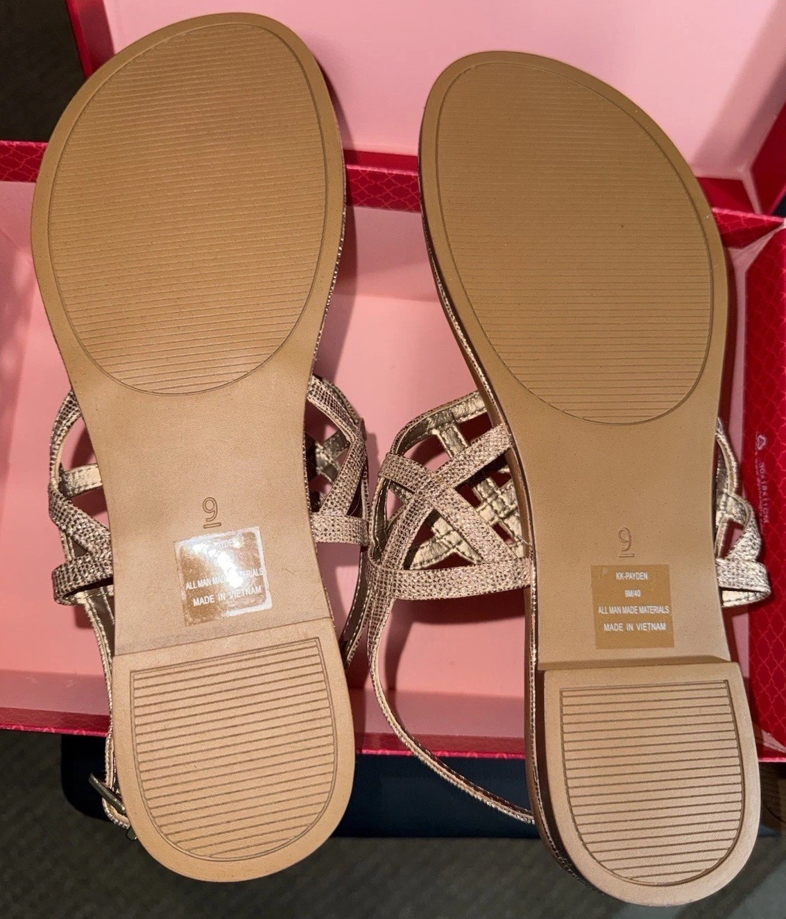 Kelly & Katie Rose Gold Strappy Flat Sandals Ankle Buckle Strap Women 9M