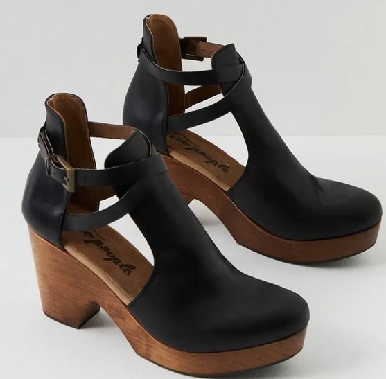 Free People Mid (2-2.9 in) Heel Height Heels for Women, Black Leather
