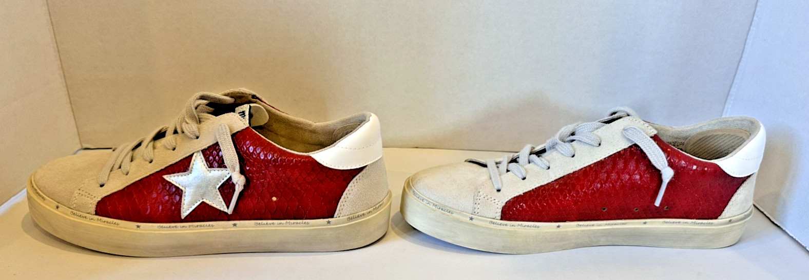 Mi.iM Sadie Rubber Sole Lace-up Leather Star Sneakers in red 8.5