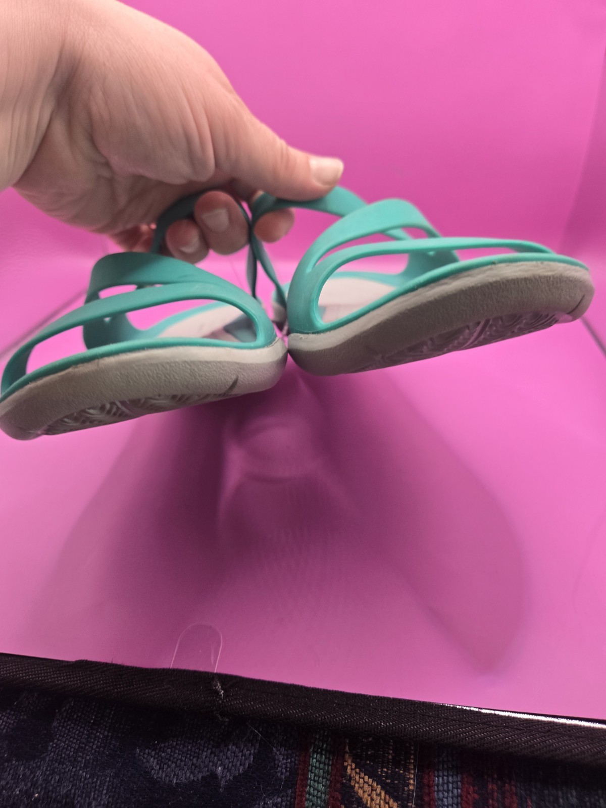 Crocs Iconic Comfort Womens Sz 7 W Teal Seafoam Green Sandals Slides Slip On