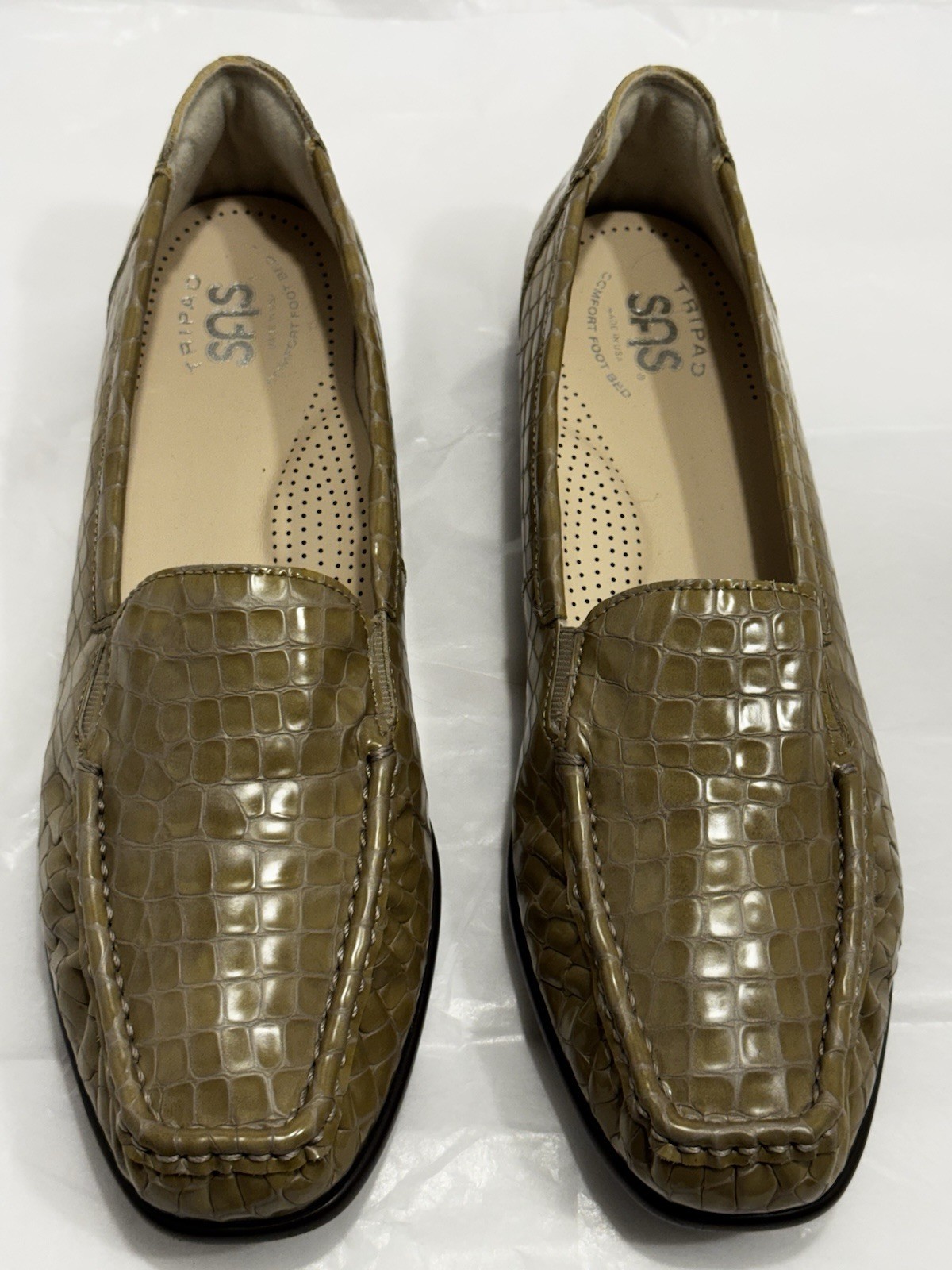 SAS TRIPAD COMFORT Women’s TAN-BROWN Leather Snake Flat Slip On Loafer Shoes 10N
