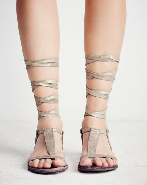 Free People Dahlia Lace Up Wrap Gladiator Sandals Metallic Leather Women’s 36 6M
