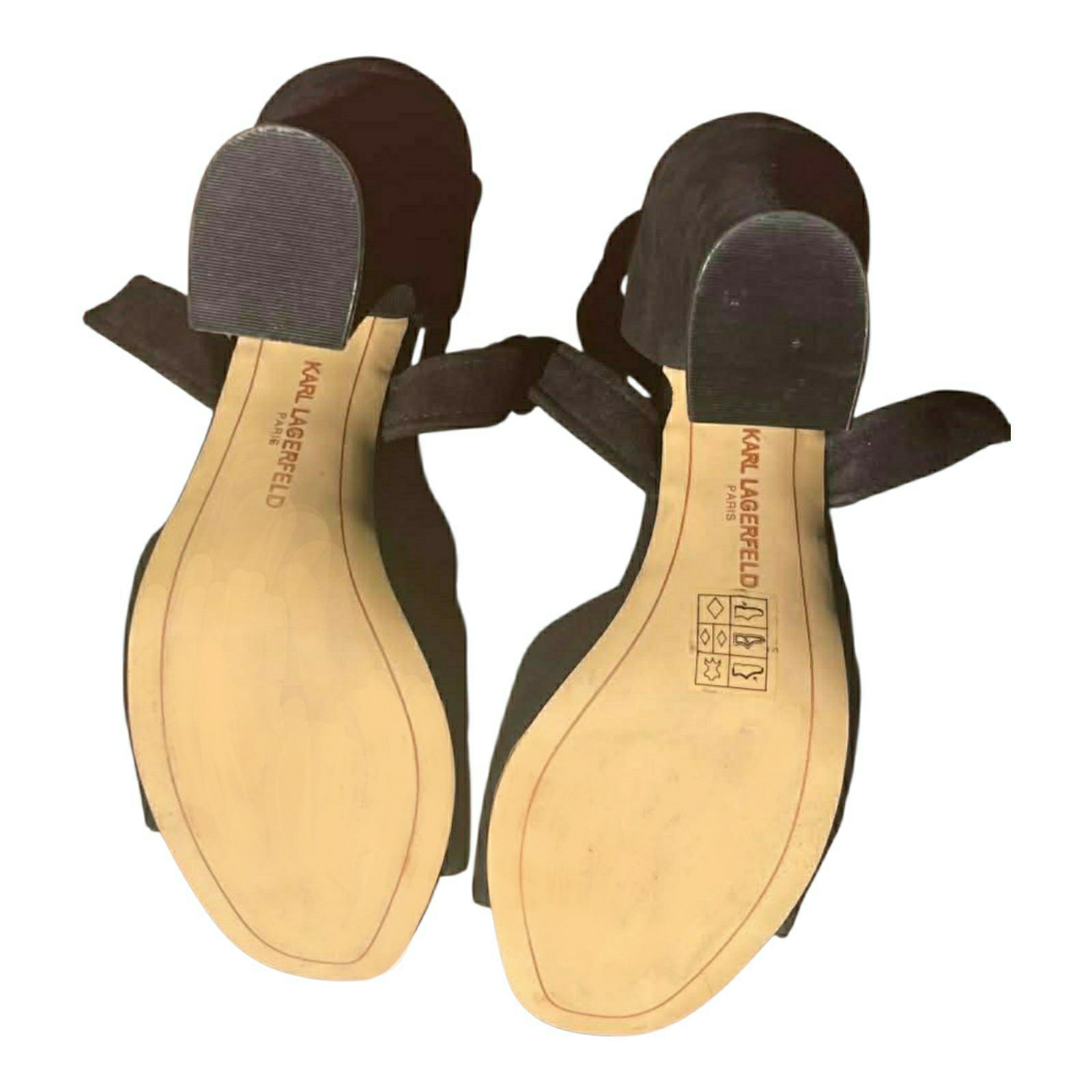 Karl Lagerfeld Paris Black Suede Ankle Wrap Block Heel Sandals Women’s Sz 7.5