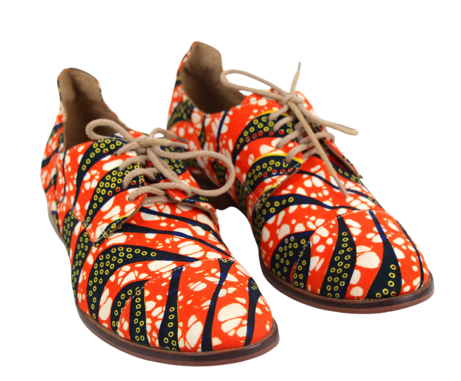ORANGE BLACK TEXTILE LEATHER OUTSOLE LACE UP LOW HEEL ROUND TOE OXFORD SHOES 35