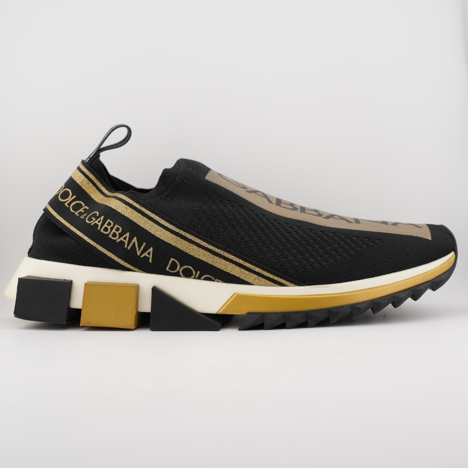 Dolce & Gabbana Black Gold Knit Fabric Sorrento Slip On Sneaker Women 11