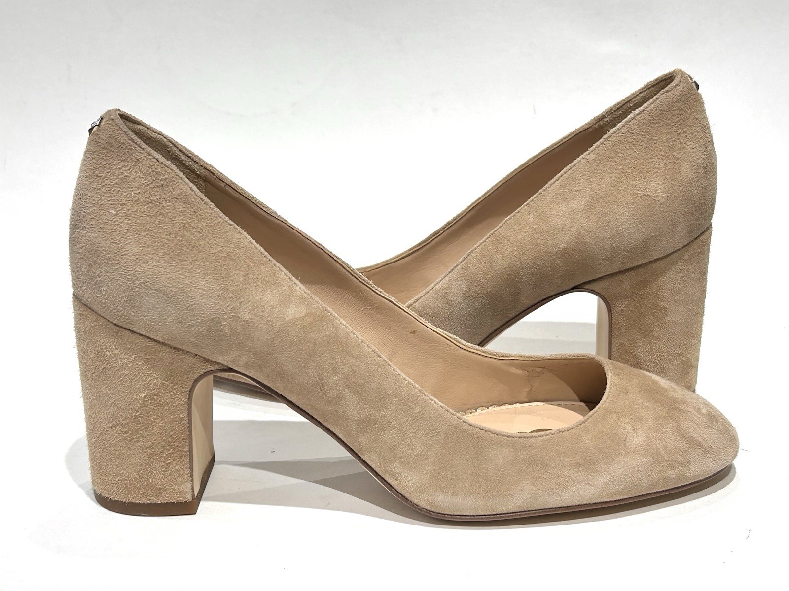 Sam Edelman JUNIE Beige Suede Leather Block Heel Pump Size 8 NWOB