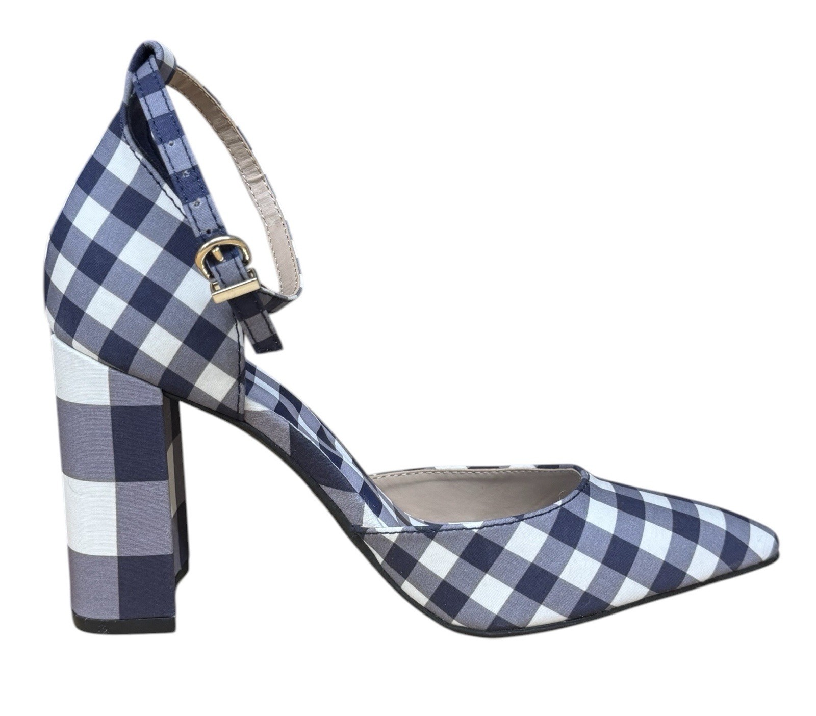 DRAPER JAMES RSVP Bianca Navy Gingham Ankle Strap Women’s Shoes Heels Size US 6