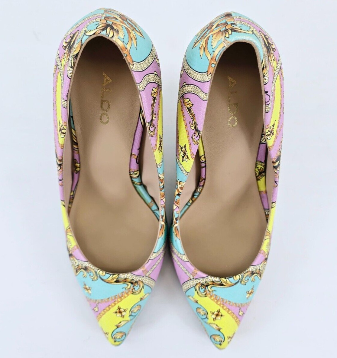 ALDO Stessy Multi Lavender Yellow Aqua Size 8 Women’s 4.25” High Heel Pumps