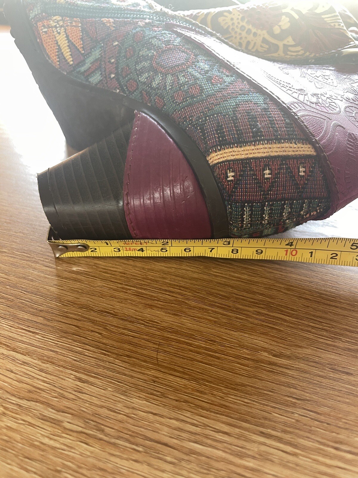 Socofy colorful womens leather boots size 38, with a side zip and a 2 3/4 heel