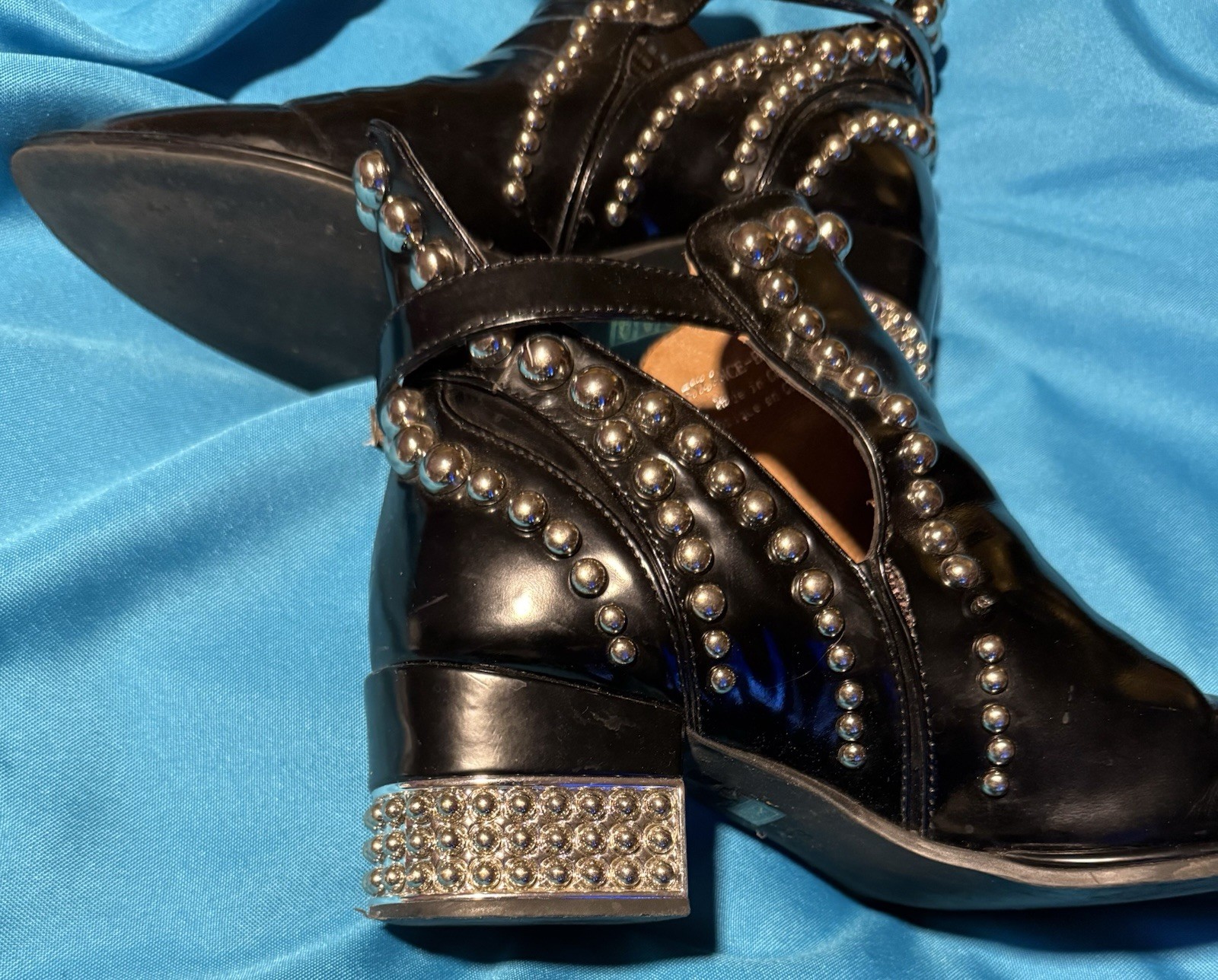 Jeffrey Campbell🔥Rock N Roll🔥Black Silver Studded Buckle Boots Silver 8.5