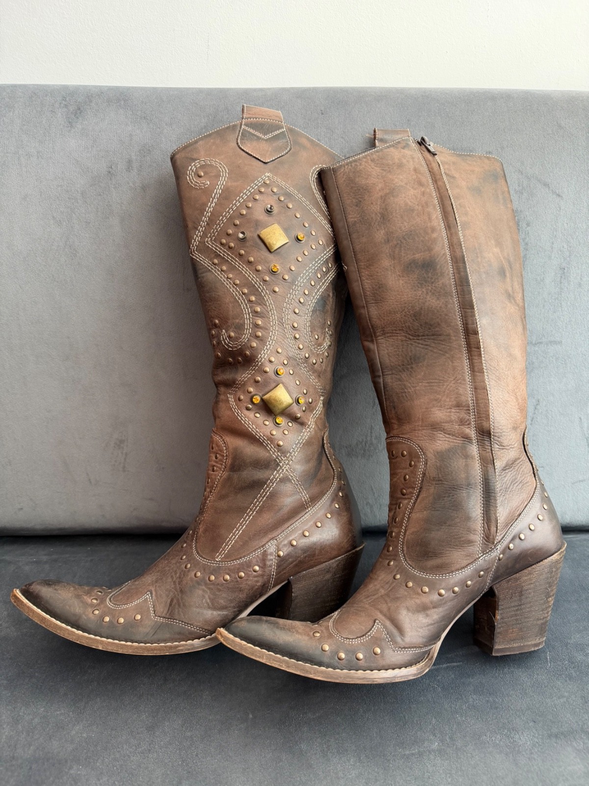 Navyboot Leather Cowboy Boots | Size EU 39 US 8.5 | Western Boho Style |