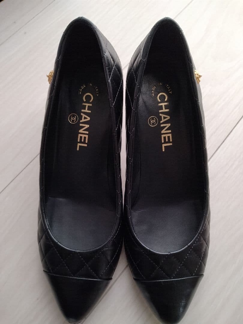CHANEL Pumps Size 24cm 38 Calfskin High Heels Classic Style
