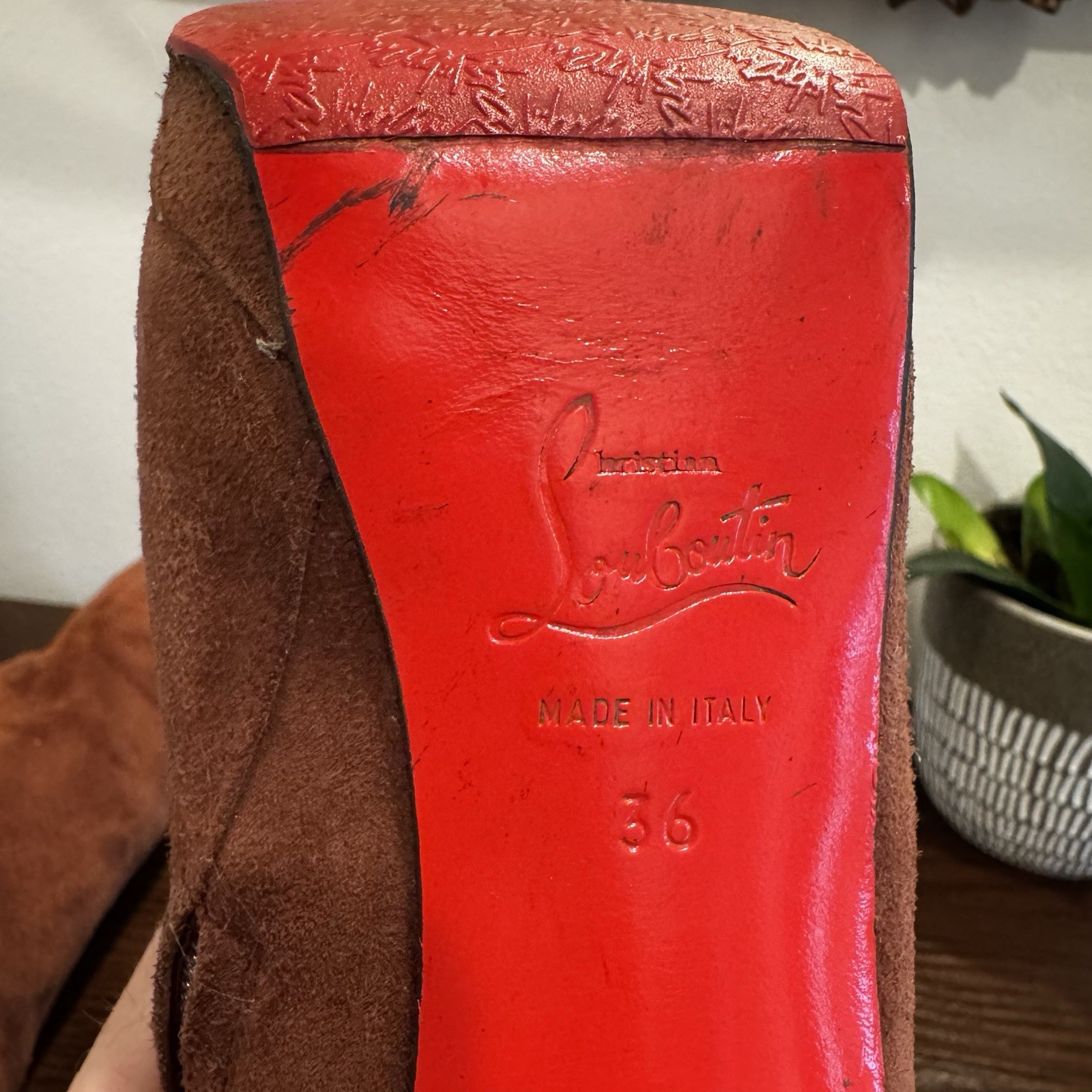 Christian Louboutin Brown Suede Red Bottom Ankle Boot EU 36 / US 6