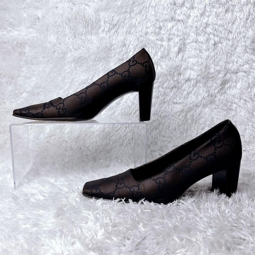 Rare GUCCI GG Pattern Brown Square Toe Heels Shoes 35.5 C 22.5cm US 5.5