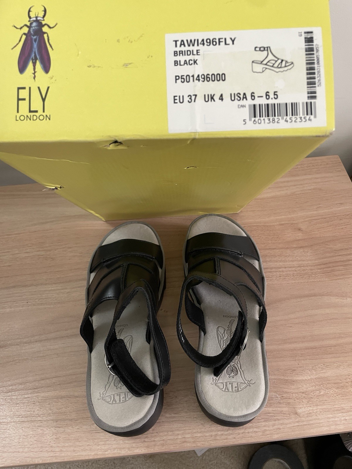 FLY London Women’s Strappy Leather Buckle Ankle Strap Sandals EU 37 US 6-6.5