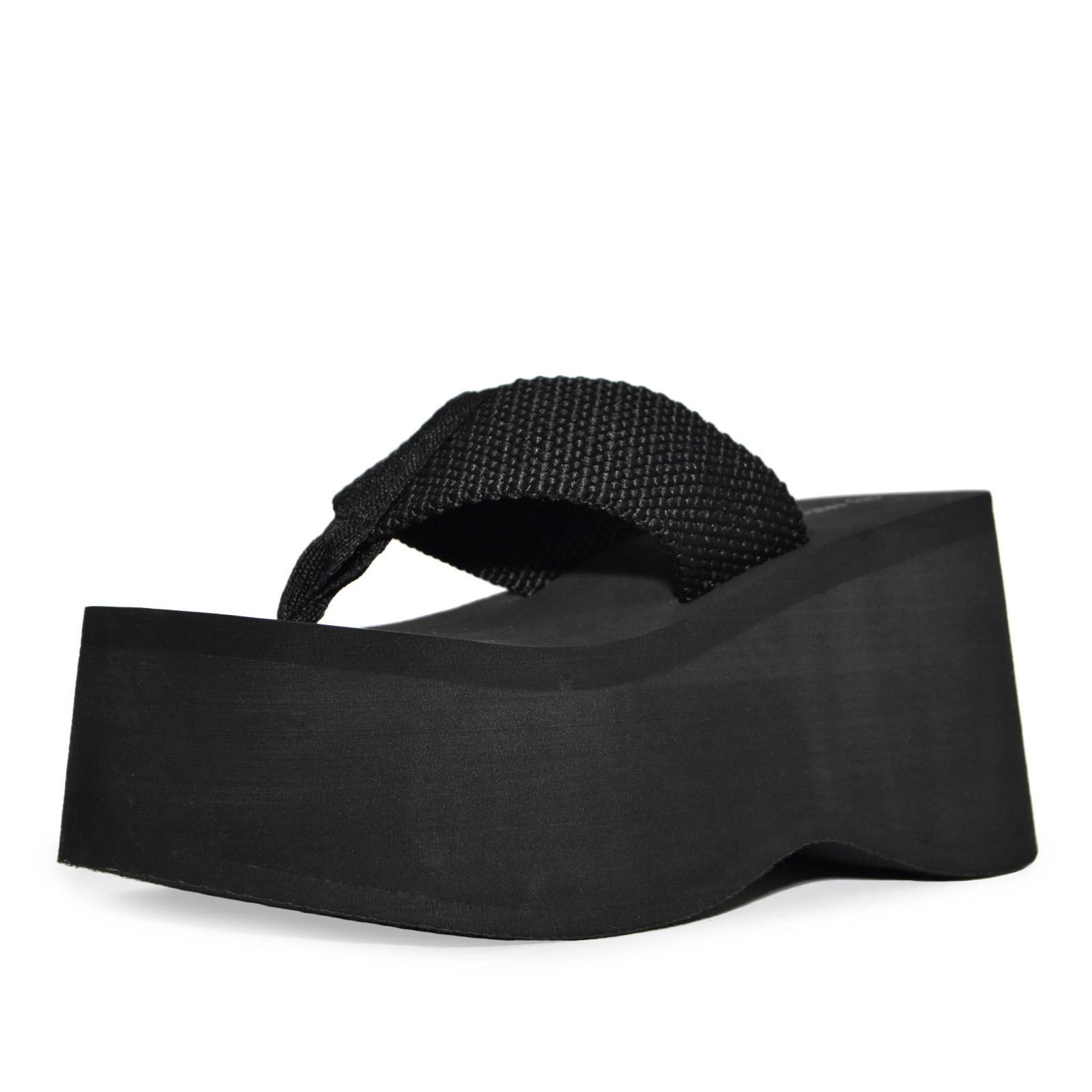 New Black Thong Open Toe Wedge Flip Flop Slide Sandals Chunky Platform High Heel