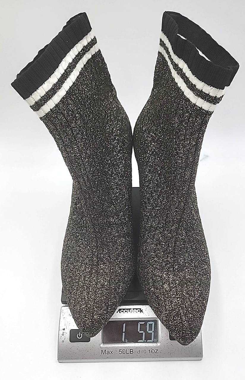 New Stuart Weitzman Waverly Sock Boots Ankle Black Gold Stretch Women’s 10M