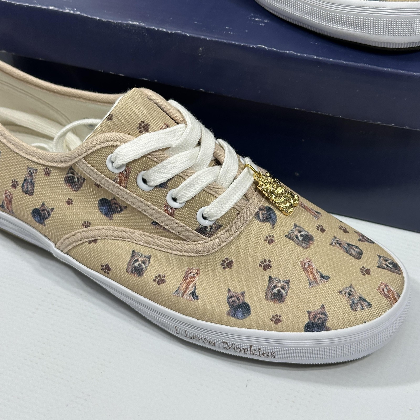 Bradford Exchange I Love Yorkies Shoes Womens Size 8 Beige Yorkie Print Sneakers