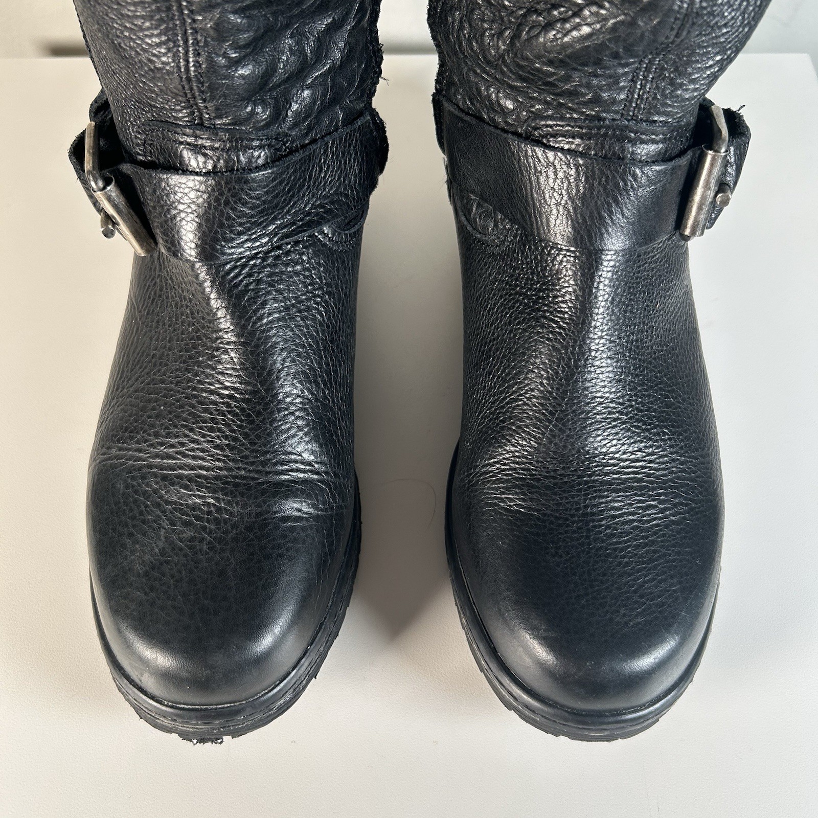 Y2K Steve Madden Black Leather Buckle Moto Combat Ankle Boots Women’s 6.5