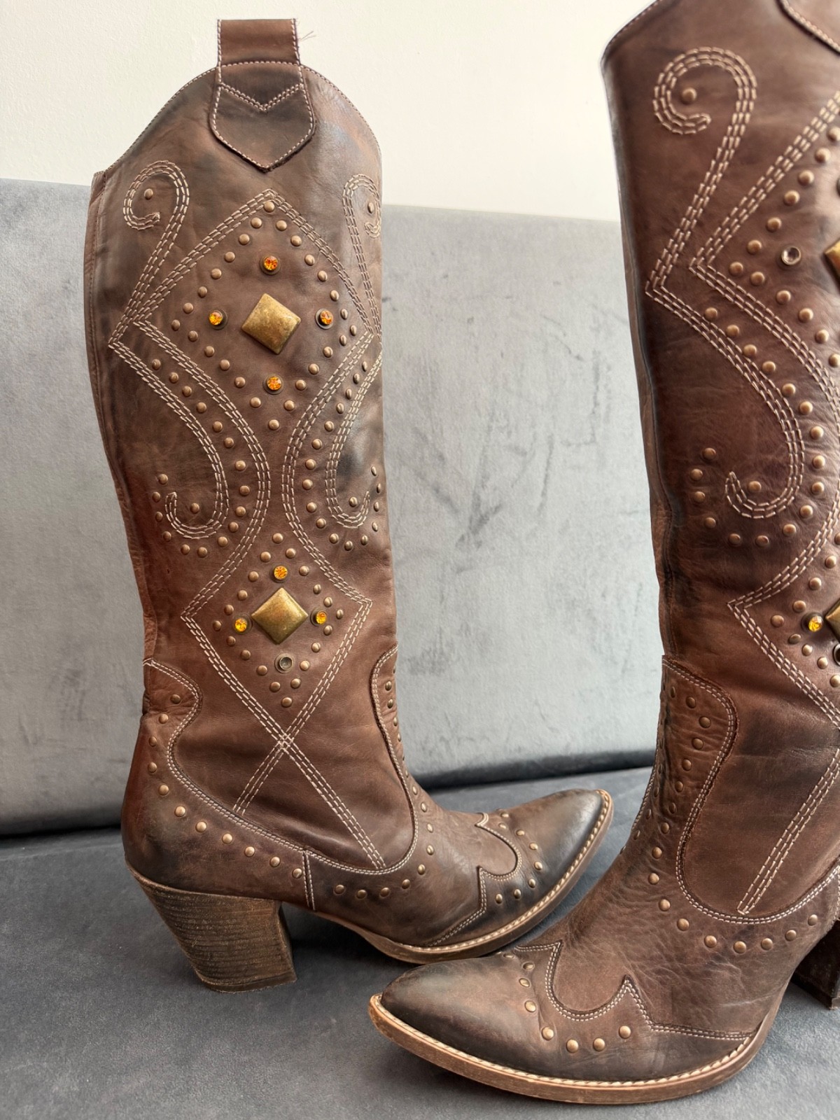 Navyboot Leather Cowboy Boots | Size EU 39 US 8.5 | Western Boho Style |
