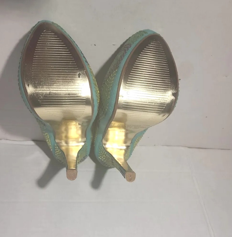 Herstyle Fannti Teal Pink & Yellow Beaded Stilletos Sexy Womens Shoes Size 6