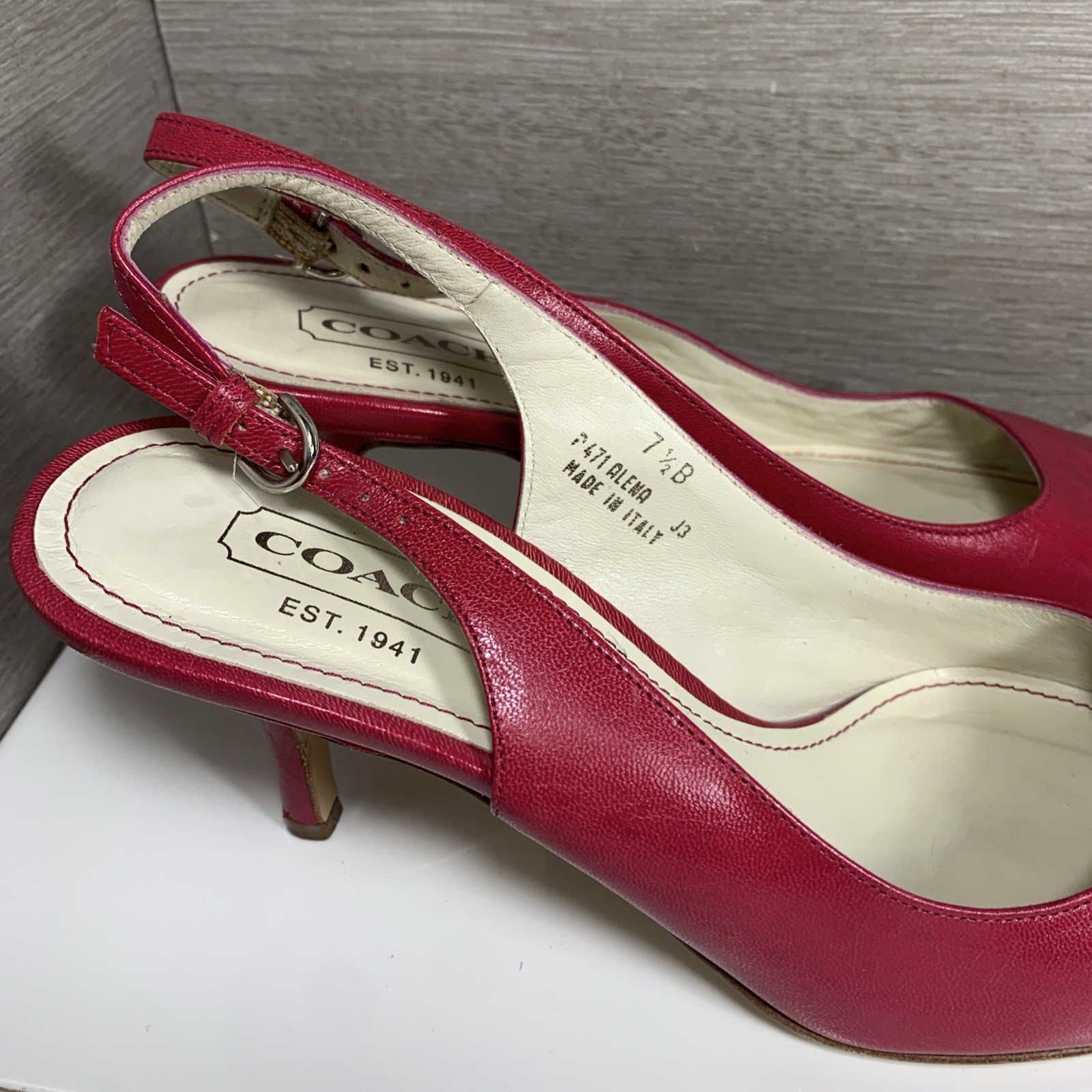 Vintage COACH Alena Pink Leather Slingback Sz 7.5B 2.5in Heel Shoes