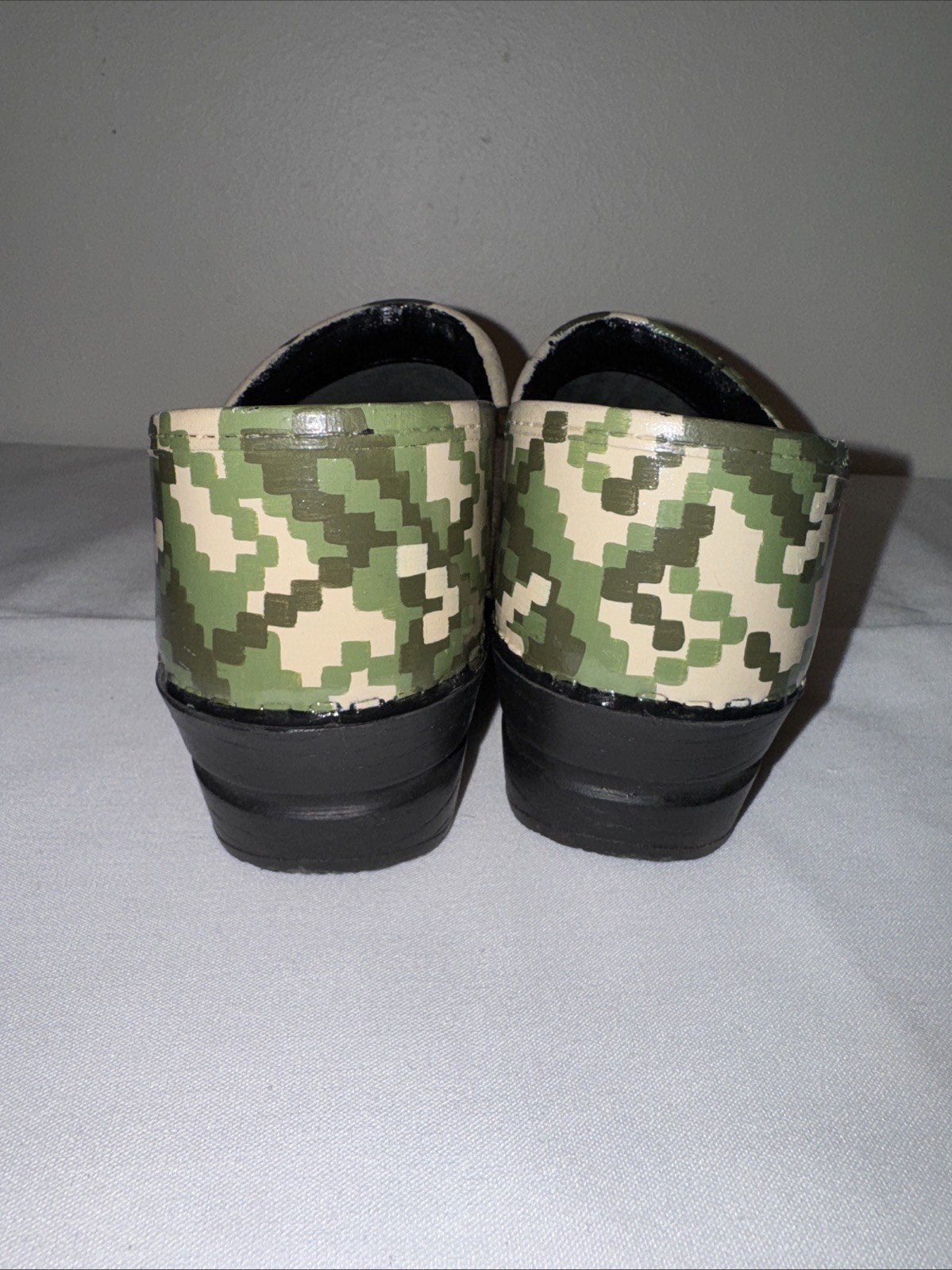 Sanita Clogs Army Mom Dog Tags Camo Size 8 Custom Signed Original Danish Clog