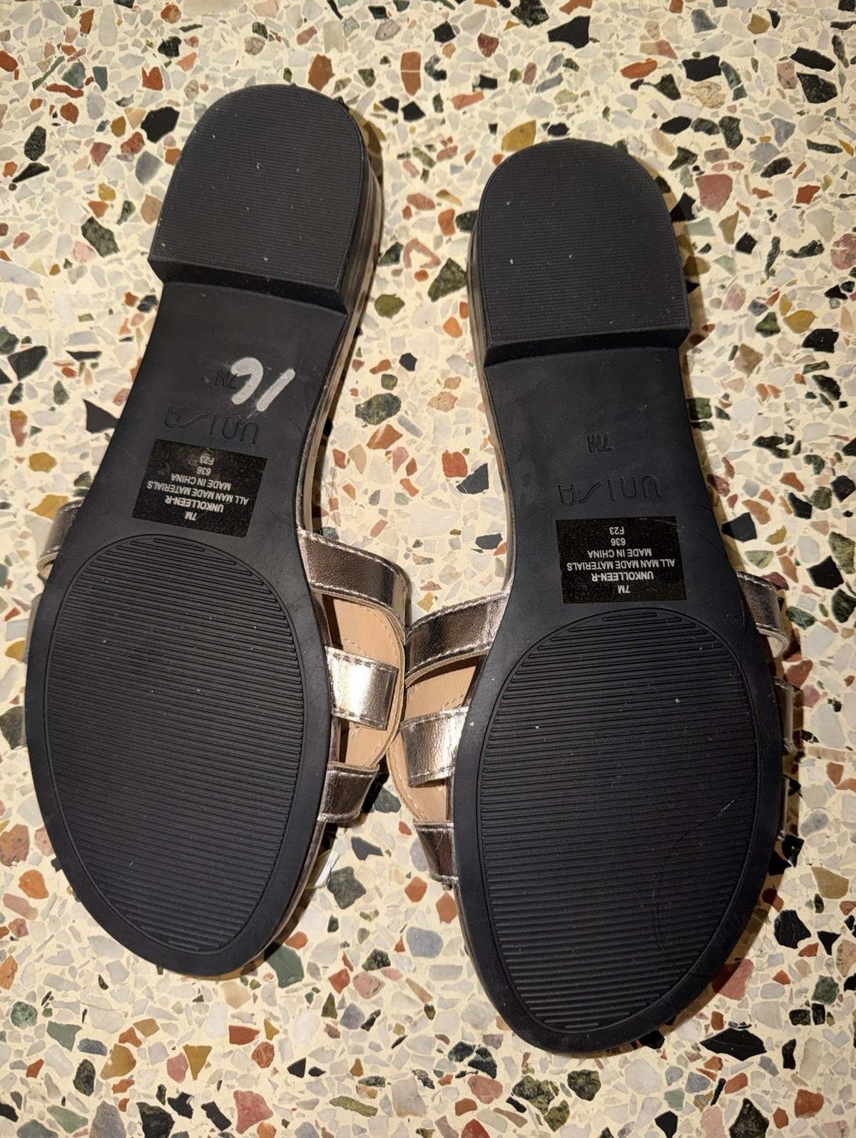 Unisa Women’s Silver Braided Strap Slide Sandals Slip-On Casual US 7