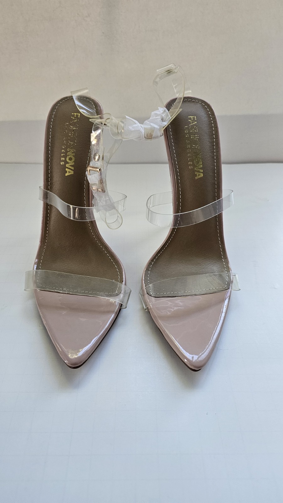 NEW!! Fashion Nova Nude Clear Strappy Pointed Toe Stiletto Heels Size 7