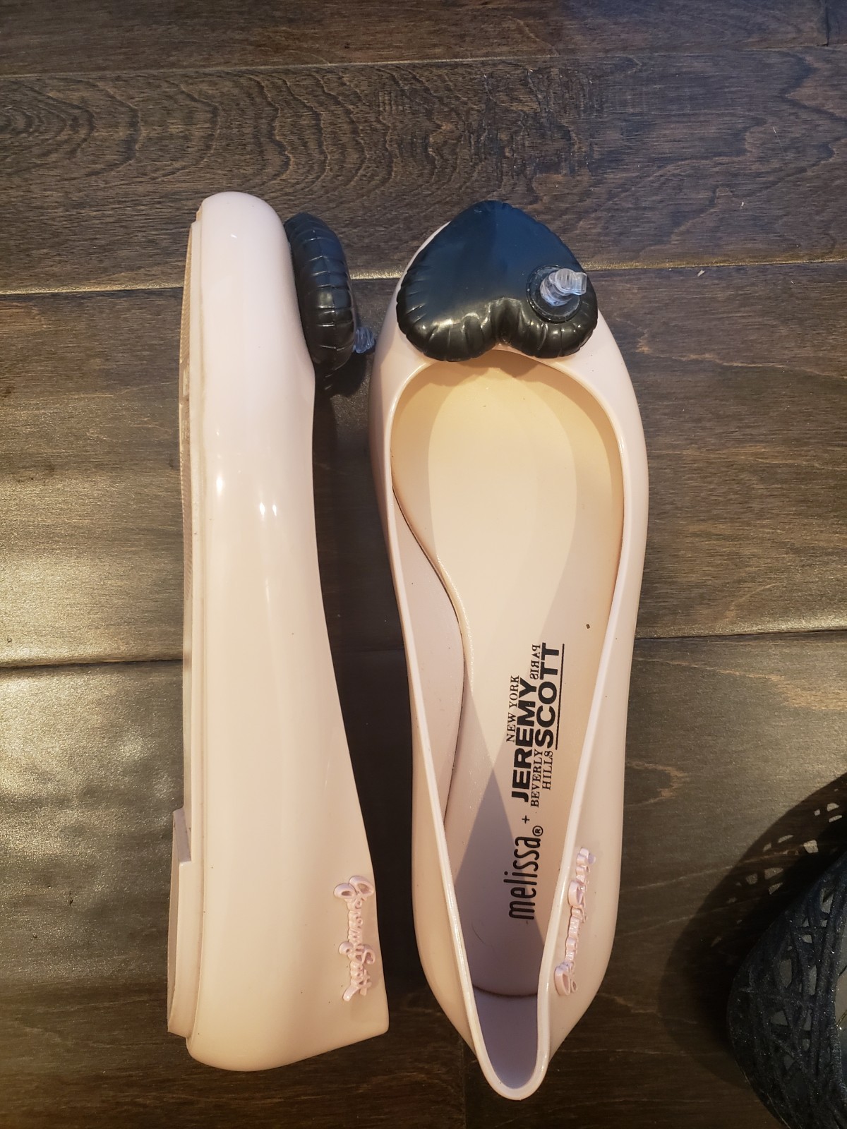 Melissa x Jeremy Scott Y2K Ballet Flats Pink Blush w Black Inflatable Heart ❤️ 8
