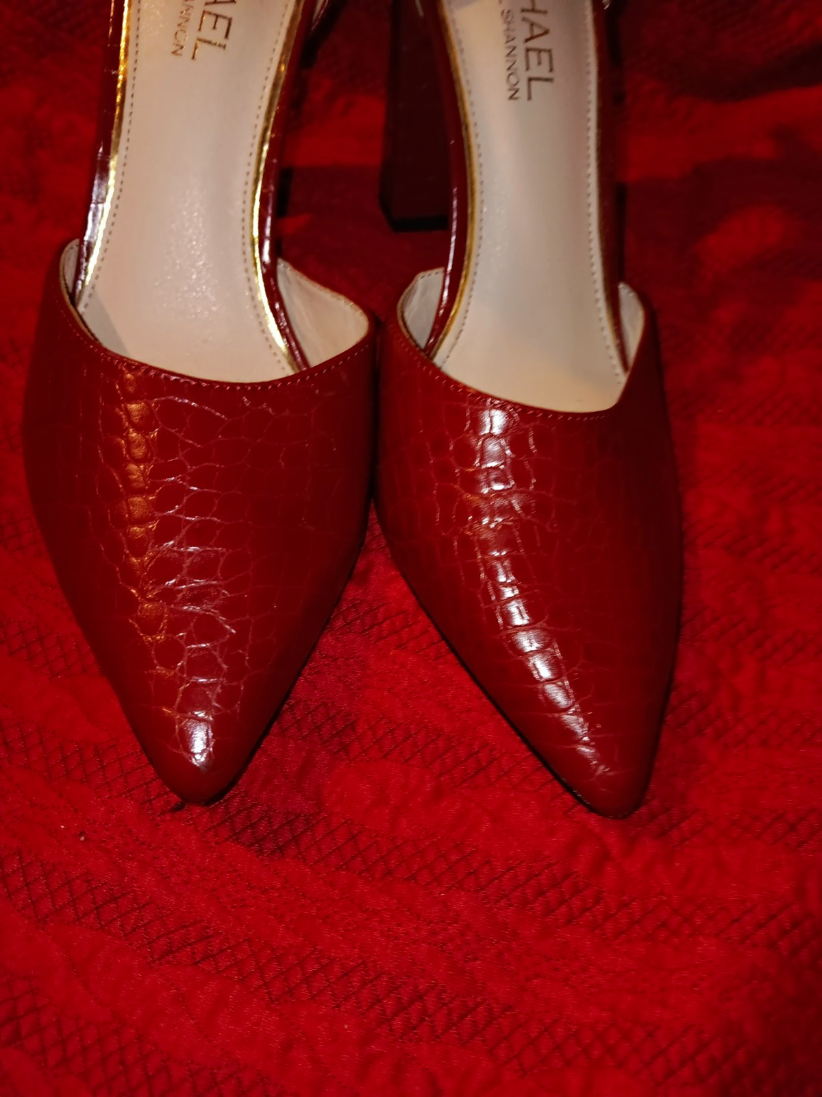Michael by Michael Shannon Red Croc-Embossed Leather Ankle Strap Pumps 9