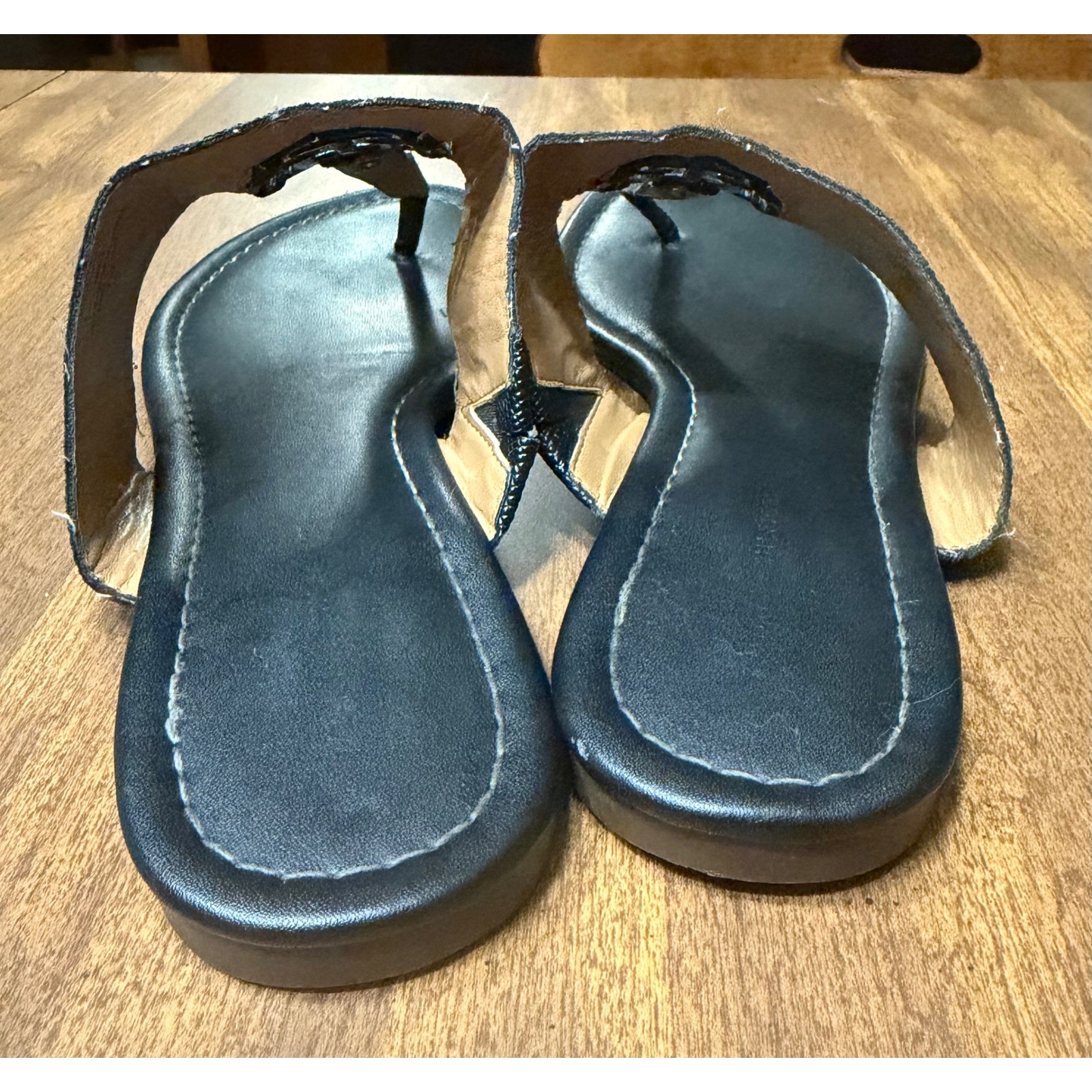 Tommy Hilfiger Tysia Black Logo Thong Sandals Women Size 9.5M