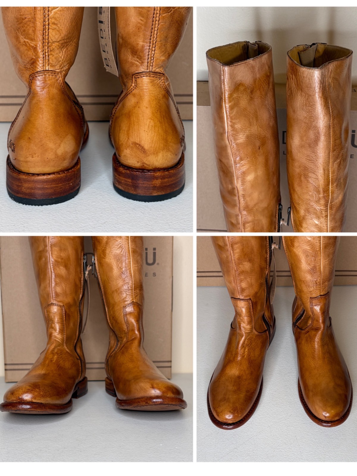 BED STU Tess Tan Distressed Leather Tall Riding Boots BedStu Size 8