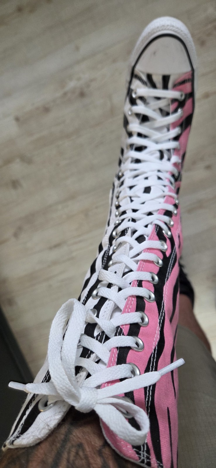 Converse Knee High Zebra Striped White and Pink Customized Women’s